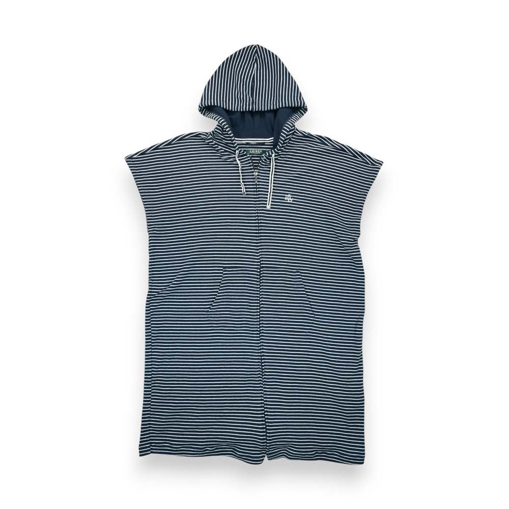 Lauren Ralph Lauren Navy Striped Hoodie Interlock Zip-Front Lounger XL